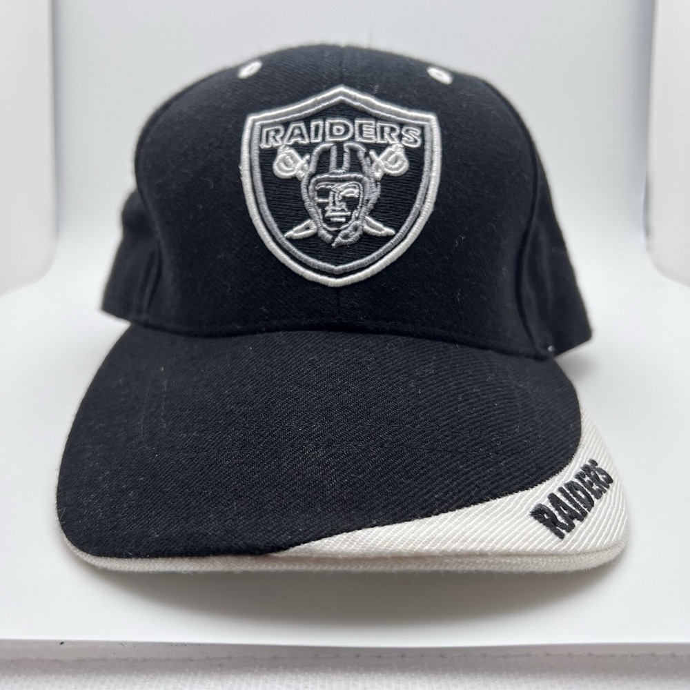 Vintage Oakland Raiders Twins Enterprise Black Hat Cap Strap Back NFL Wool Blend